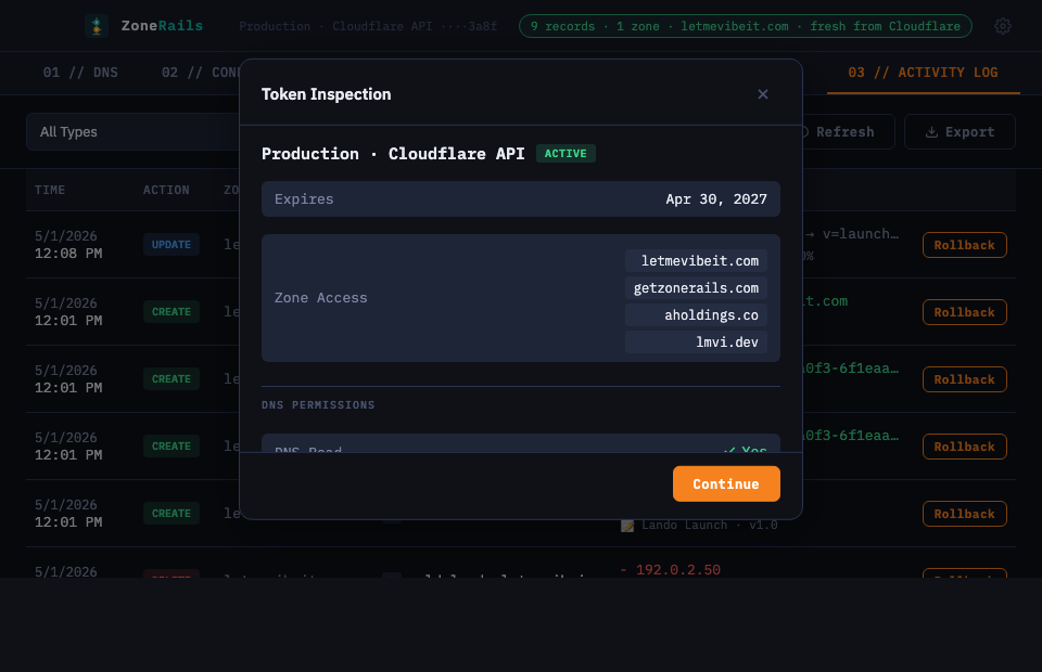 Token inspection modal